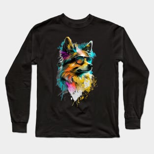 Colourful cool Pomeranian dog with sunglasses. Long Sleeve T-Shirt